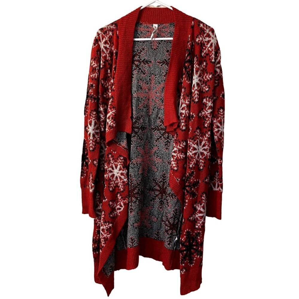 Bethany Mota snowflake red black white knit cardigan sweater classic vintage